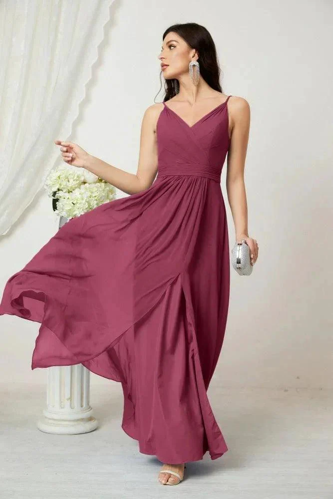 Numbersea Chiffon V-Neck Bridesmaid Dress Spaghetti Strap Long Formal Party Prom Gowns with Slit 28010 - Image 133