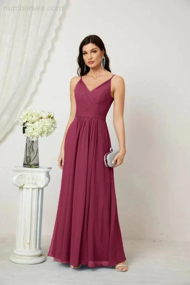 Numbersea Chiffon V-Neck Bridesmaid Dress Spaghetti Strap Long Formal Party Prom Gowns with Slit 28010 - Image 136