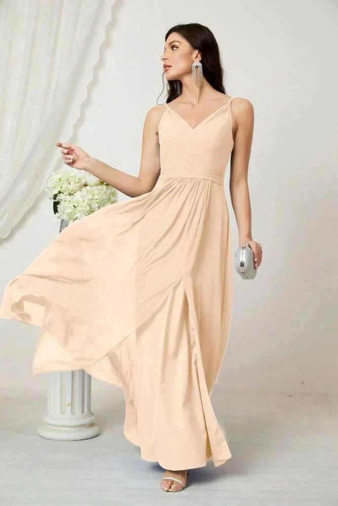 Numbersea Chiffon V-Neck Bridesmaid Dress Spaghetti Strap Long Formal Party Prom Gowns with Slit 28010 - Image 137