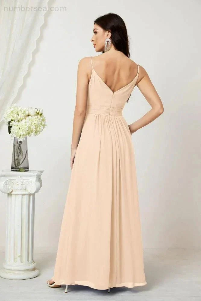 Numbersea Chiffon V-Neck Bridesmaid Dress Spaghetti Strap Long Formal Party Prom Gowns with Slit 28010 - Image 138