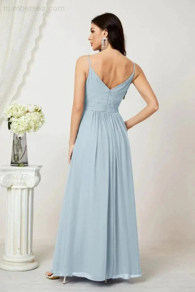 Numbersea Chiffon V-Neck Bridesmaid Dress Spaghetti Strap Long Formal Party Prom Gowns with Slit 28010 - Image 14