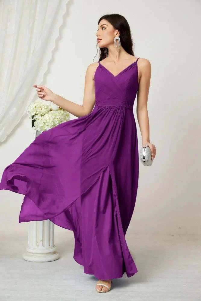 Numbersea Chiffon V-Neck Bridesmaid Dress Spaghetti Strap Long Formal Party Prom Gowns with Slit 28010 - Image 141