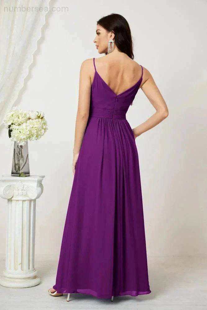 Numbersea Chiffon V-Neck Bridesmaid Dress Spaghetti Strap Long Formal Party Prom Gowns with Slit 28010 - Image 142