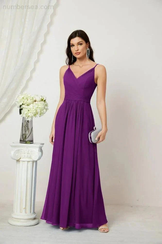 Numbersea Chiffon V-Neck Bridesmaid Dress Spaghetti Strap Long Formal Party Prom Gowns with Slit 28010 - Image 144