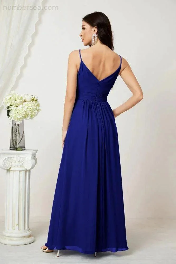 Numbersea Chiffon V-Neck Bridesmaid Dress Spaghetti Strap Long Formal Party Prom Gowns with Slit 28010 - Image 146