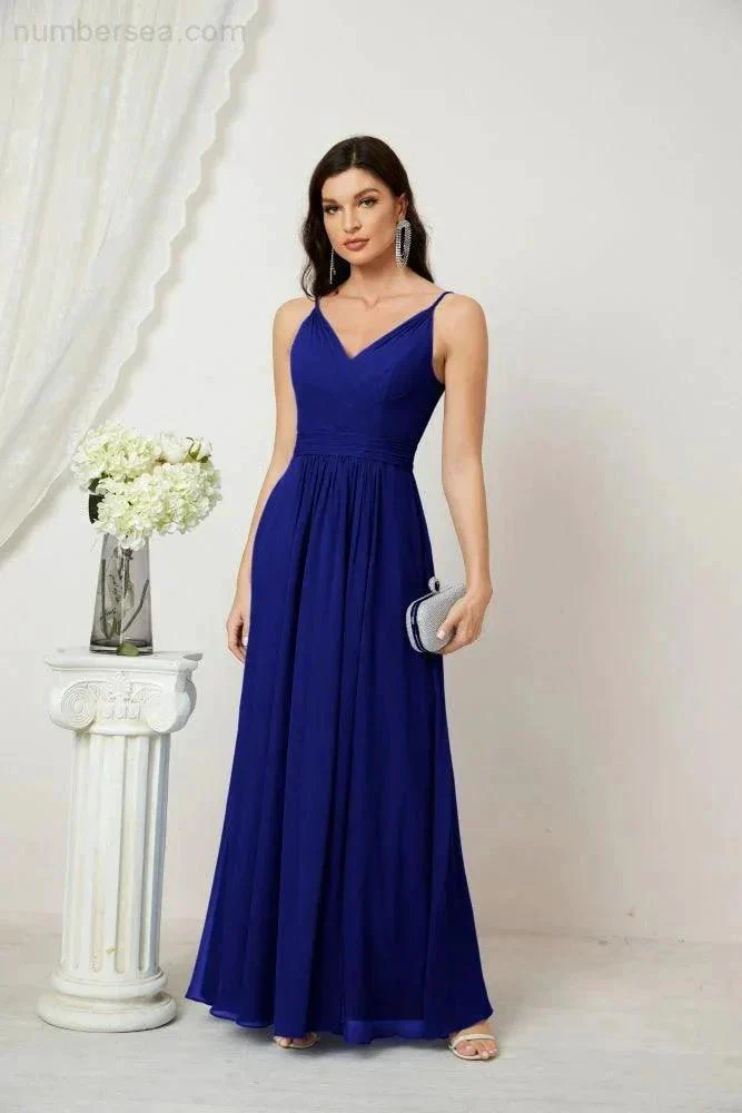 Numbersea Chiffon V-Neck Bridesmaid Dress Spaghetti Strap Long Formal Party Prom Gowns with Slit 28010 - Image 148
