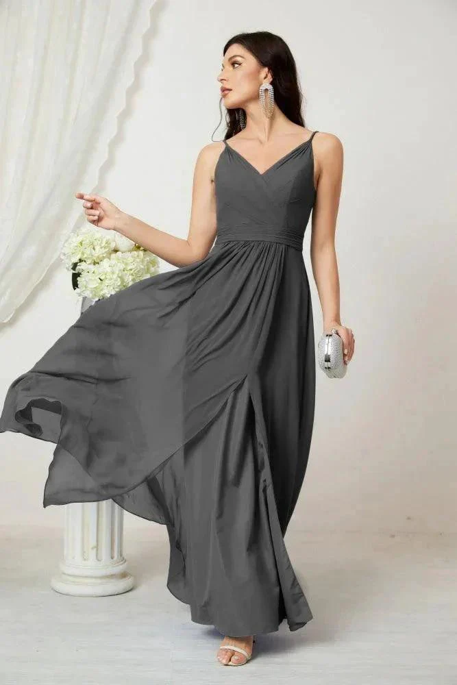 Numbersea Chiffon V-Neck Bridesmaid Dress Spaghetti Strap Long Formal Party Prom Gowns with Slit 28010 - Image 149