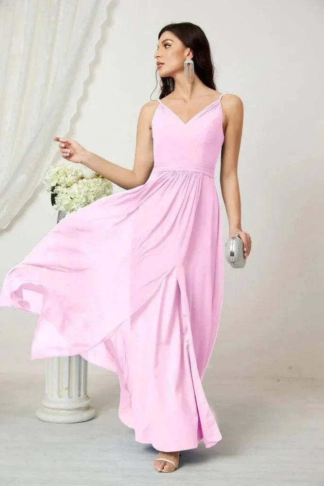 Numbersea Chiffon V-Neck Bridesmaid Dress Spaghetti Strap Long Formal Party Prom Gowns with Slit 28010 - Image 153