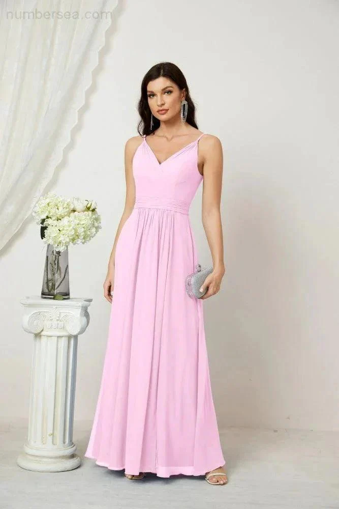 Numbersea Chiffon V-Neck Bridesmaid Dress Spaghetti Strap Long Formal Party Prom Gowns with Slit 28010 - Image 156