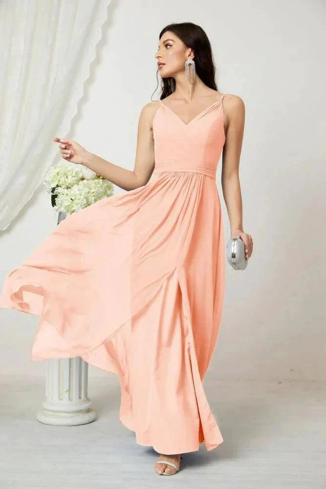 Numbersea Chiffon V-Neck Bridesmaid Dress Spaghetti Strap Long Formal Party Prom Gowns with Slit 28010 - Image 157