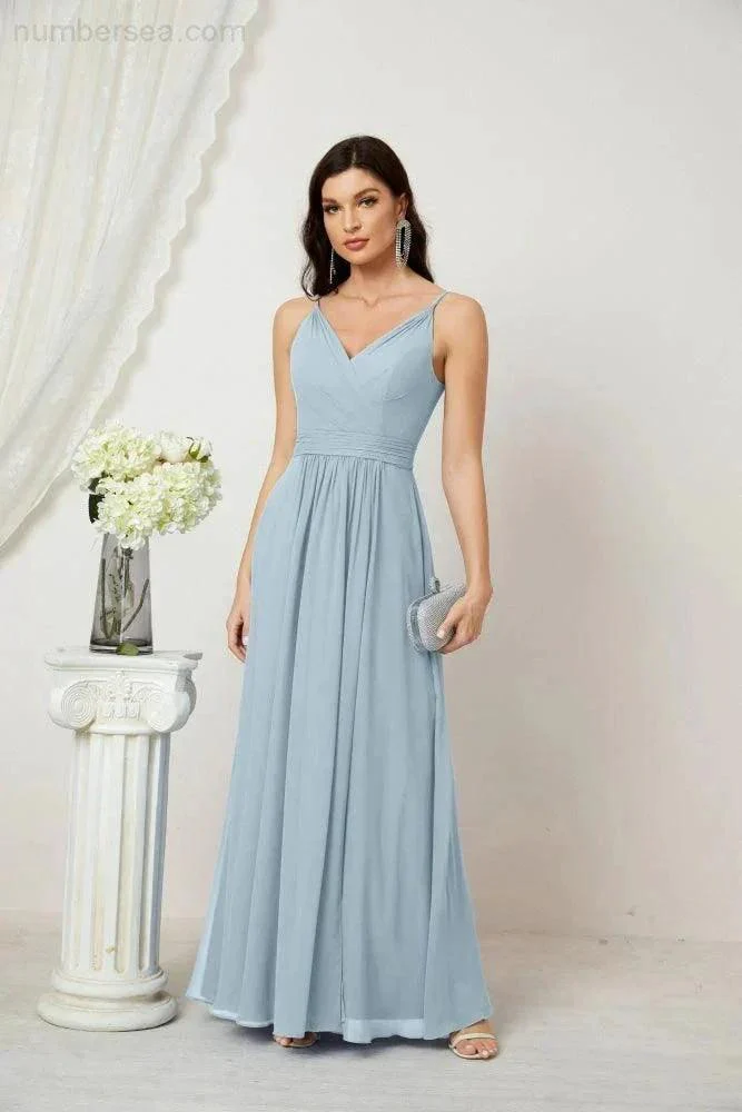 Numbersea Chiffon V-Neck Bridesmaid Dress Spaghetti Strap Long Formal Party Prom Gowns with Slit 28010 - Image 16