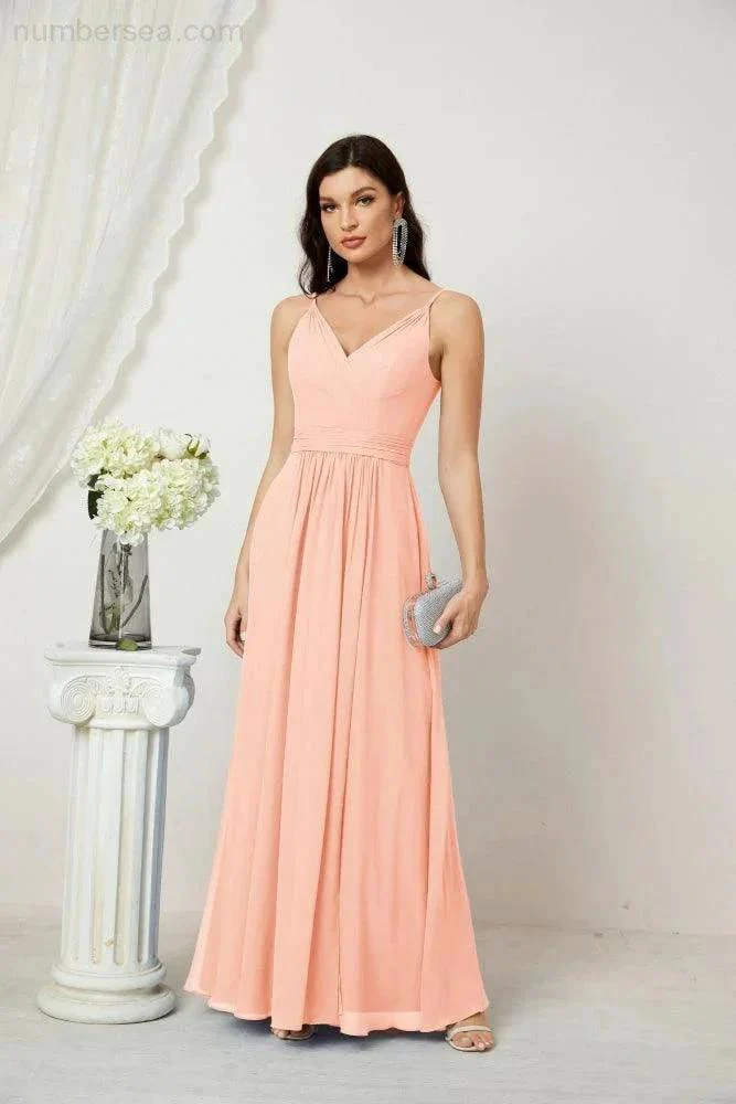 Numbersea Chiffon V-Neck Bridesmaid Dress Spaghetti Strap Long Formal Party Prom Gowns with Slit 28010 - Image 160