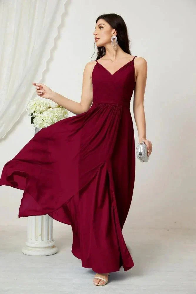 Numbersea Chiffon V-Neck Bridesmaid Dress Spaghetti Strap Long Formal Party Prom Gowns with Slit 28010 - Image 161
