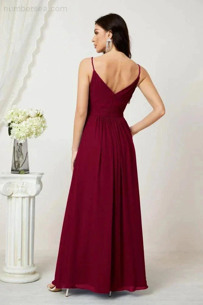 Numbersea Chiffon V-Neck Bridesmaid Dress Spaghetti Strap Long Formal Party Prom Gowns with Slit 28010 - Image 162
