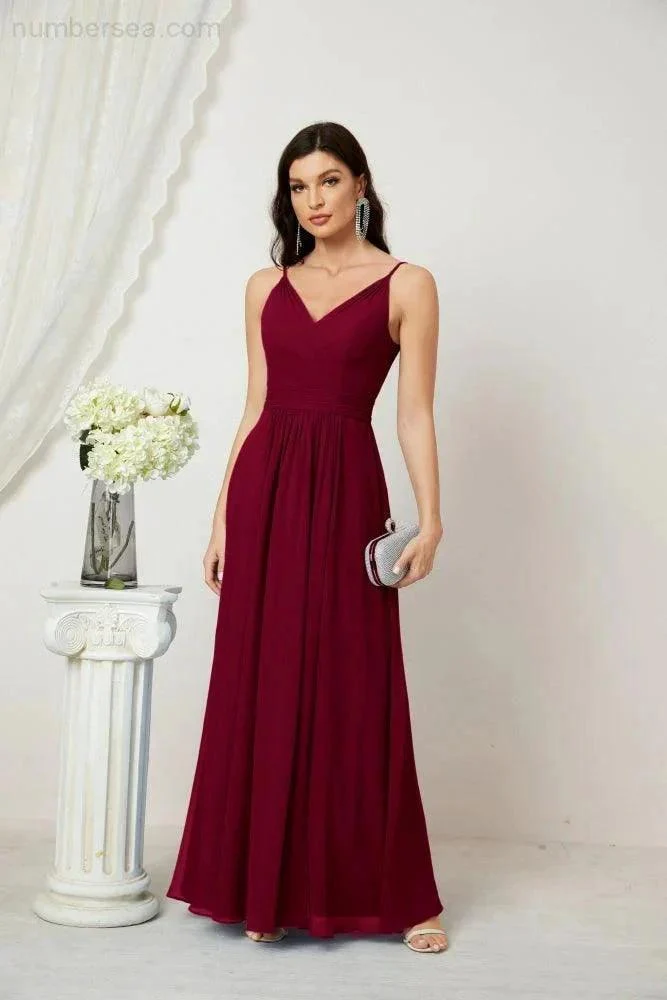 Numbersea Chiffon V-Neck Bridesmaid Dress Spaghetti Strap Long Formal Party Prom Gowns with Slit 28010 - Image 164