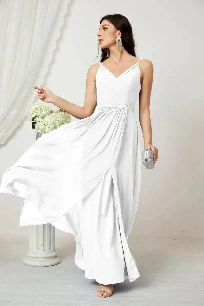 Numbersea Chiffon V-Neck Bridesmaid Dress Spaghetti Strap Long Formal Party Prom Gowns with Slit 28010 - Image 165