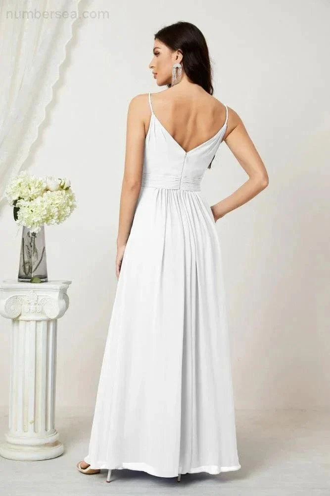Numbersea Chiffon V-Neck Bridesmaid Dress Spaghetti Strap Long Formal Party Prom Gowns with Slit 28010 - Image 166
