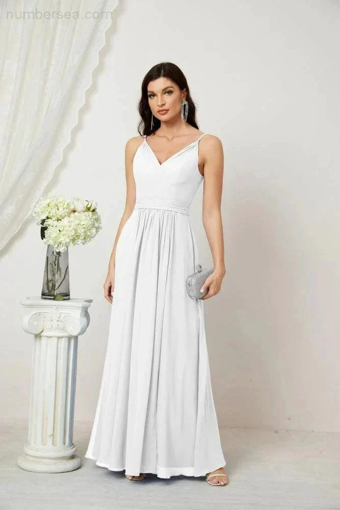 Numbersea Chiffon V-Neck Bridesmaid Dress Spaghetti Strap Long Formal Party Prom Gowns with Slit 28010 - Image 168