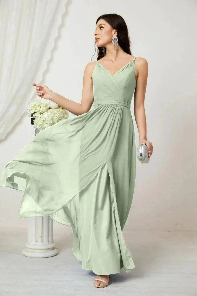 Numbersea Chiffon V-Neck Bridesmaid Dress Spaghetti Strap Long Formal Party Prom Gowns with Slit 28010 - Image 17