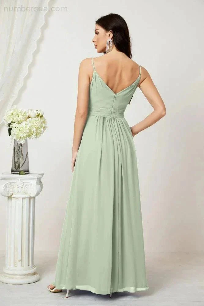 Numbersea Chiffon V-Neck Bridesmaid Dress Spaghetti Strap Long Formal Party Prom Gowns with Slit 28010 - Image 18