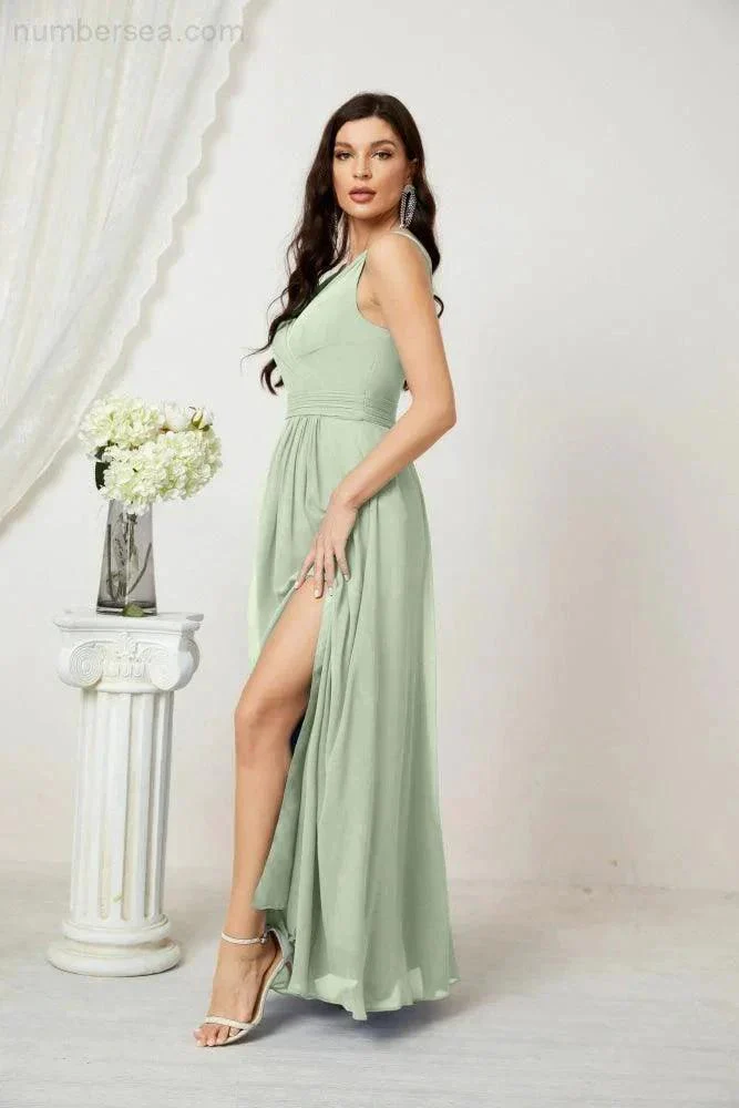 Numbersea Chiffon V-Neck Bridesmaid Dress Spaghetti Strap Long Formal Party Prom Gowns with Slit 28010 - Image 19