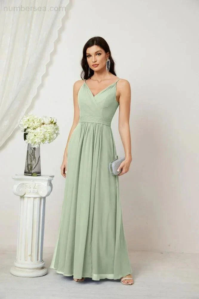 Numbersea Chiffon V-Neck Bridesmaid Dress Spaghetti Strap Long Formal Party Prom Gowns with Slit 28010 - Image 20