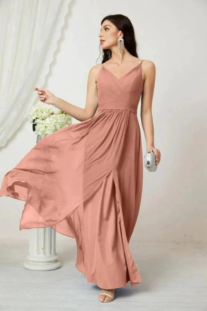 Numbersea Chiffon V-Neck Bridesmaid Dress Spaghetti Strap Long Formal Party Prom Gowns with Slit 28010 - Image 21