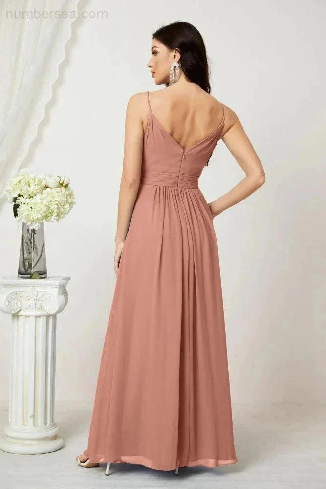 Numbersea Chiffon V-Neck Bridesmaid Dress Spaghetti Strap Long Formal Party Prom Gowns with Slit 28010 - Image 22