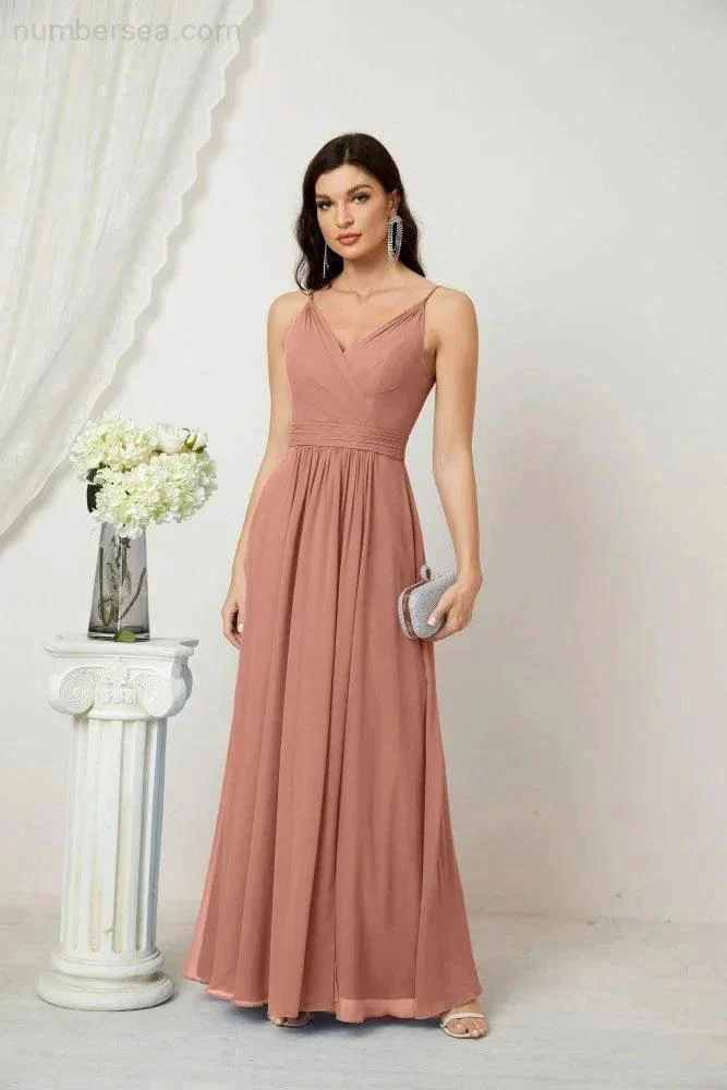 Numbersea Chiffon V-Neck Bridesmaid Dress Spaghetti Strap Long Formal Party Prom Gowns with Slit 28010 - Image 24