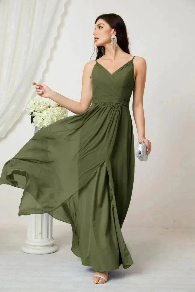 Numbersea Chiffon V-Neck Bridesmaid Dress Spaghetti Strap Long Formal Party Prom Gowns with Slit 28010 - Image 25