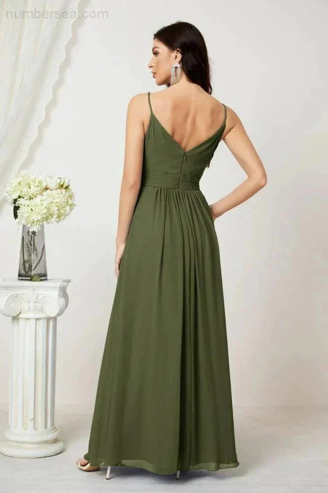 Numbersea Chiffon V-Neck Bridesmaid Dress Spaghetti Strap Long Formal Party Prom Gowns with Slit 28010 - Image 26