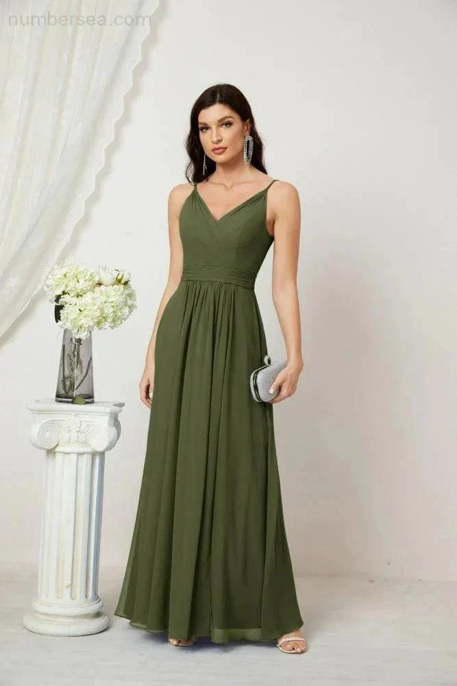 Numbersea Chiffon V-Neck Bridesmaid Dress Spaghetti Strap Long Formal Party Prom Gowns with Slit 28010 - Image 28
