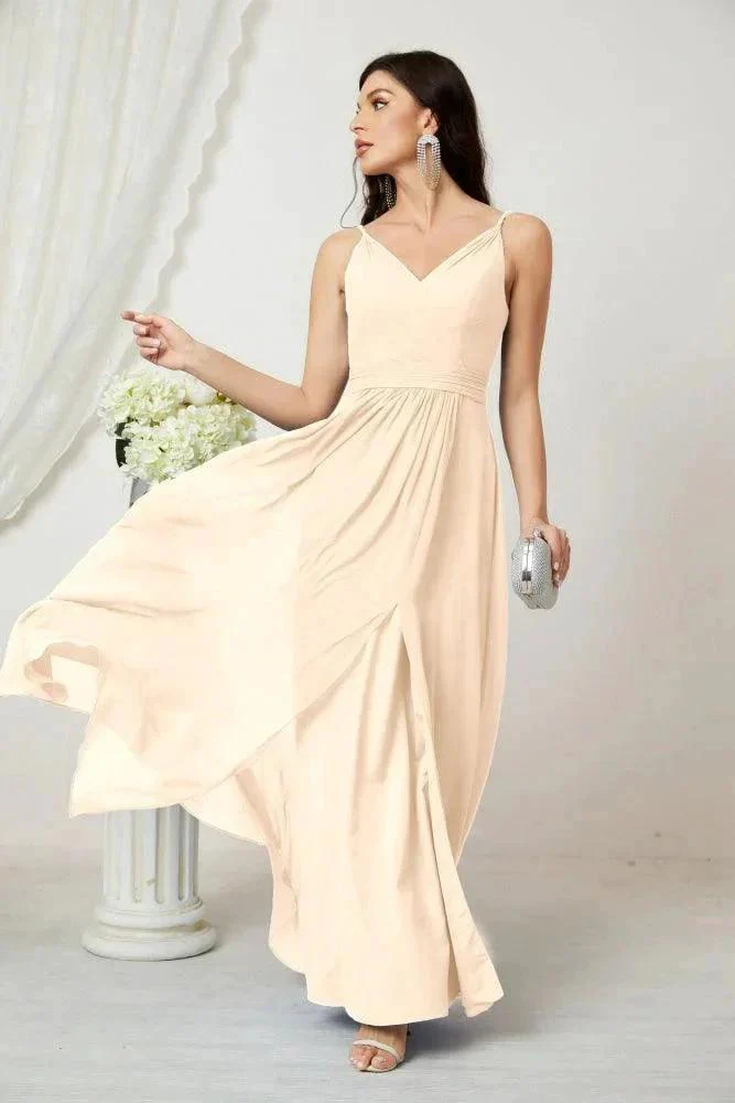 Numbersea Chiffon V-Neck Bridesmaid Dress Spaghetti Strap Long Formal Party Prom Gowns with Slit 28010 - Image 29