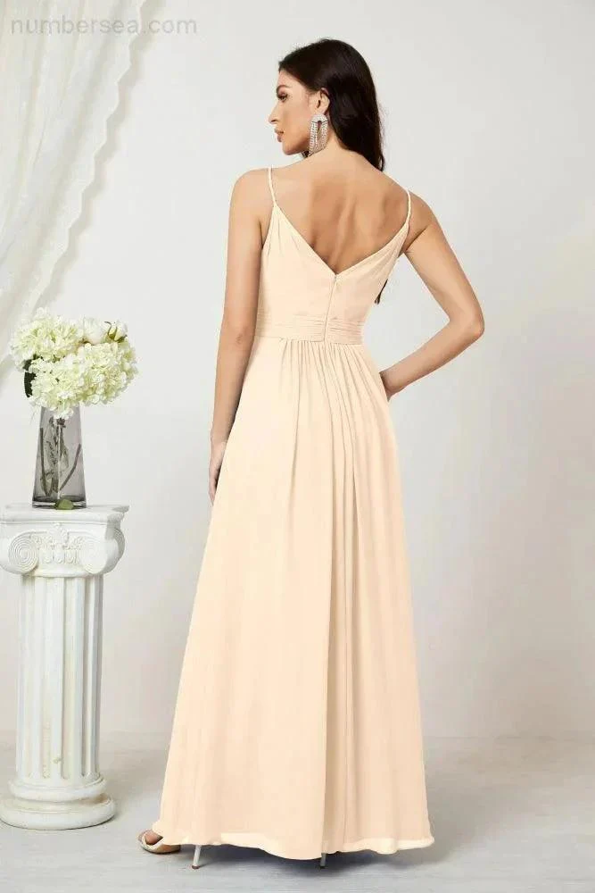 Numbersea Chiffon V-Neck Bridesmaid Dress Spaghetti Strap Long Formal Party Prom Gowns with Slit 28010 - Image 30