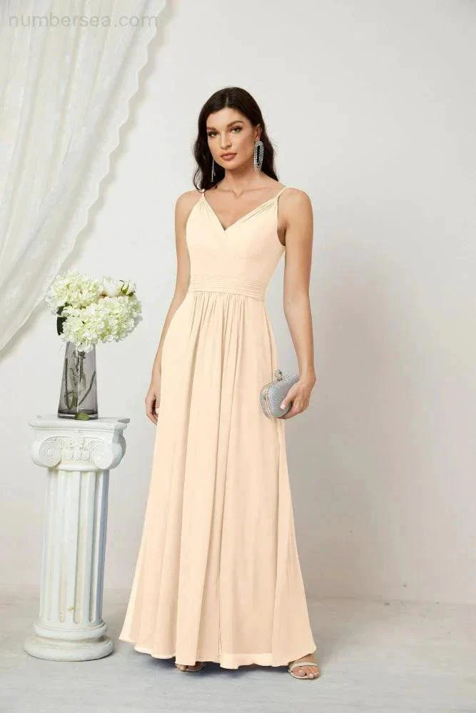 Numbersea Chiffon V-Neck Bridesmaid Dress Spaghetti Strap Long Formal Party Prom Gowns with Slit 28010 - Image 32