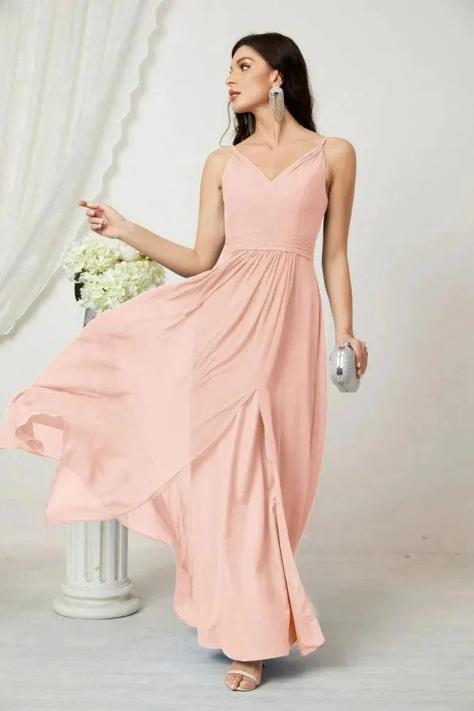 Numbersea Chiffon V-Neck Bridesmaid Dress Spaghetti Strap Long Formal Party Prom Gowns with Slit 28010 - Image 33