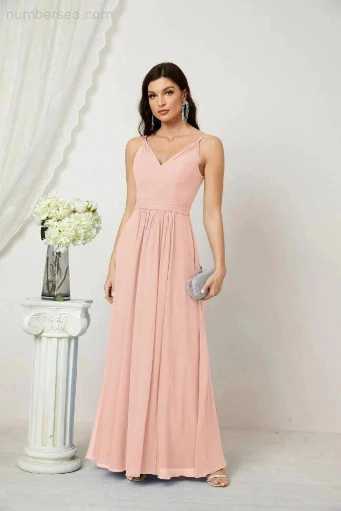 Numbersea Chiffon V-Neck Bridesmaid Dress Spaghetti Strap Long Formal Party Prom Gowns with Slit 28010 - Image 36