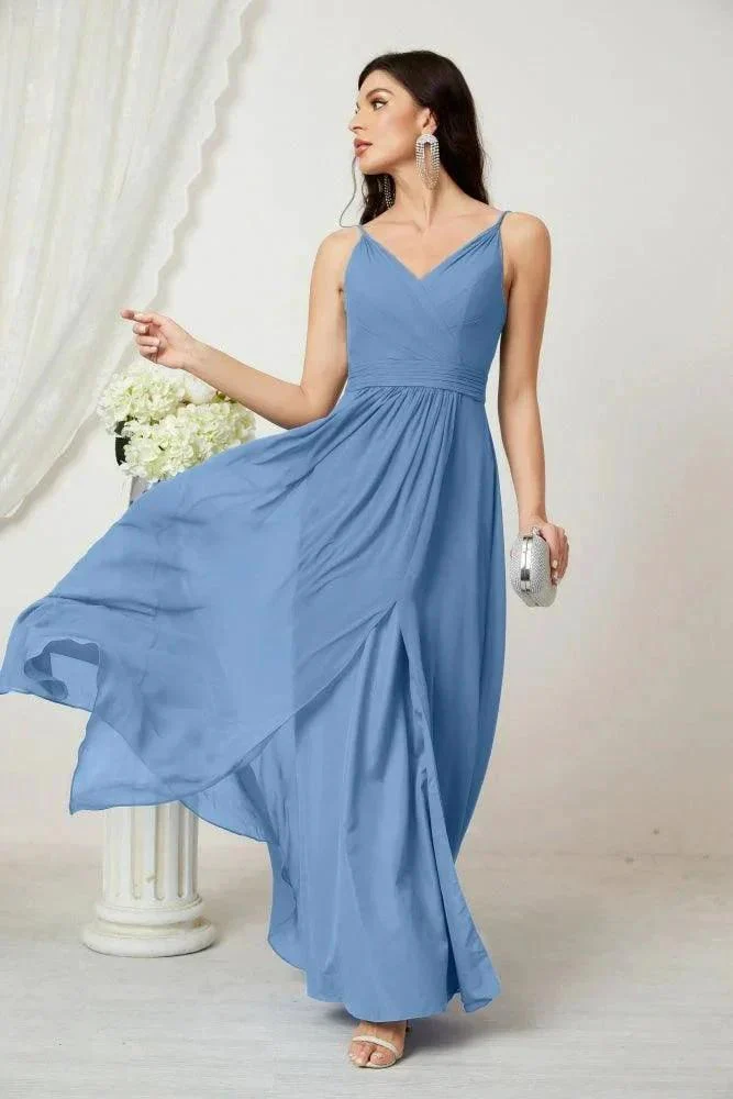 Numbersea Chiffon V-Neck Bridesmaid Dress Spaghetti Strap Long Formal Party Prom Gowns with Slit 28010 - Image 37