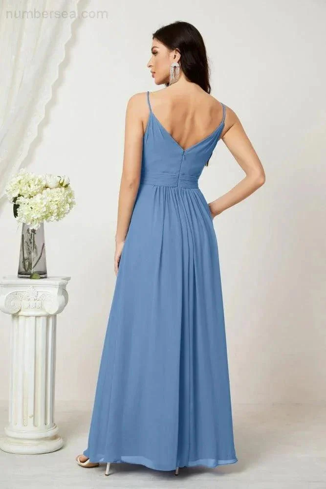Numbersea Chiffon V-Neck Bridesmaid Dress Spaghetti Strap Long Formal Party Prom Gowns with Slit 28010 - Image 38