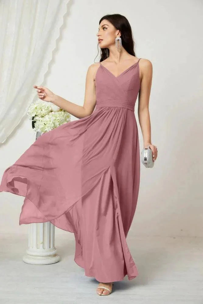 Numbersea Chiffon V-Neck Bridesmaid Dress Spaghetti Strap Long Formal Party Prom Gowns with Slit 28010 - Image 41