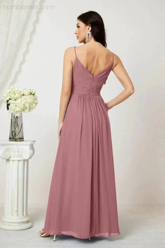 Numbersea Chiffon V-Neck Bridesmaid Dress Spaghetti Strap Long Formal Party Prom Gowns with Slit 28010 - Image 42