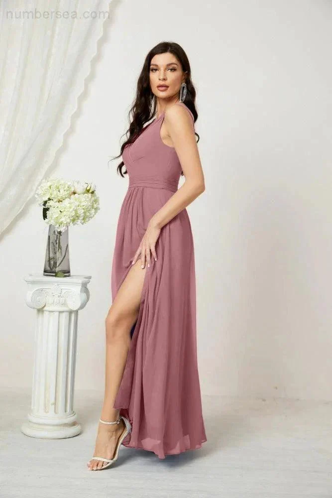 Numbersea Chiffon V-Neck Bridesmaid Dress Spaghetti Strap Long Formal Party Prom Gowns with Slit 28010 - Image 43