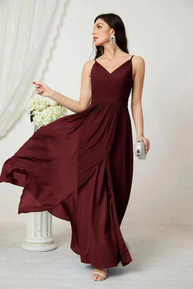Numbersea Chiffon V-Neck Bridesmaid Dress Spaghetti Strap Long Formal Party Prom Gowns with Slit 28010 - Image 45