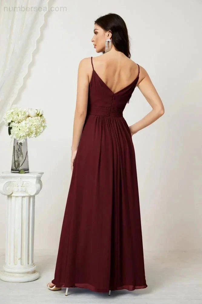 Numbersea Chiffon V-Neck Bridesmaid Dress Spaghetti Strap Long Formal Party Prom Gowns with Slit 28010 - Image 46