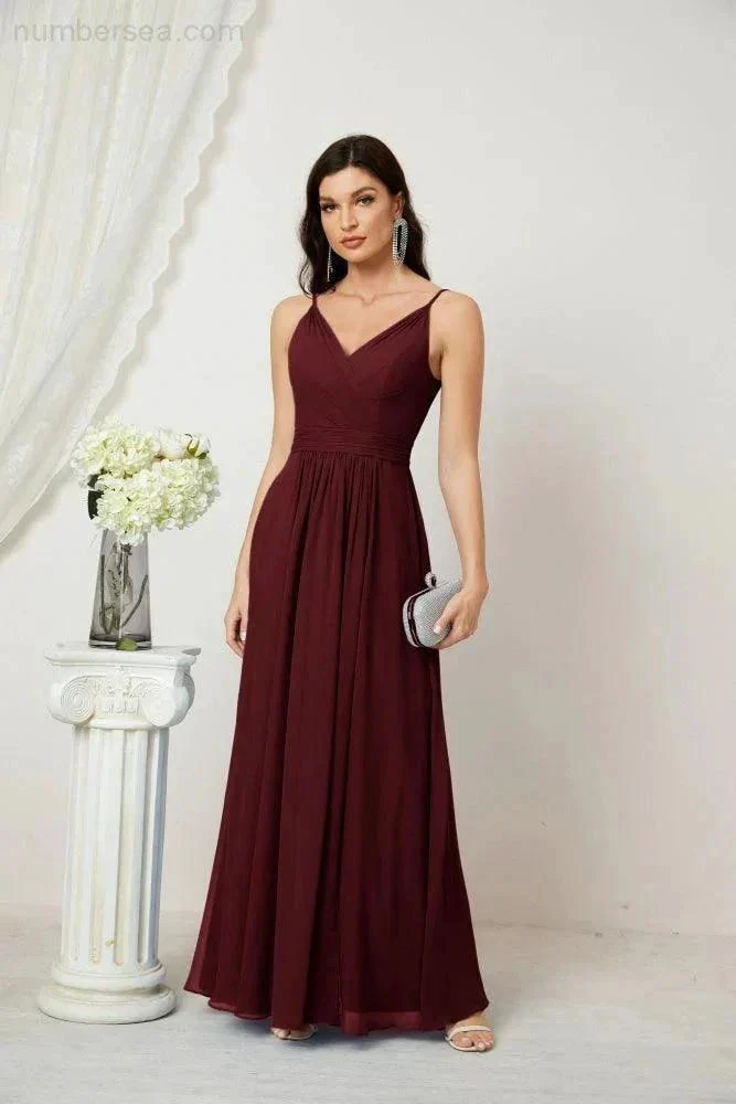 Numbersea Chiffon V-Neck Bridesmaid Dress Spaghetti Strap Long Formal Party Prom Gowns with Slit 28010 - Image 48