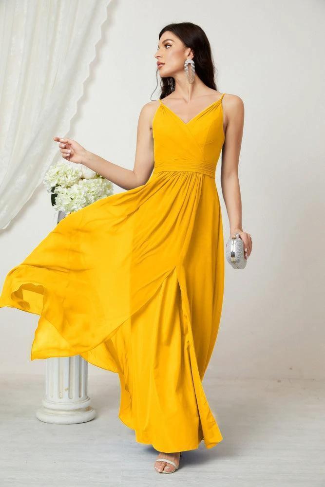 Numbersea Chiffon V-Neck Bridesmaid Dress Spaghetti Strap Long Formal Party Prom Gowns with Slit 28010 - Image 5