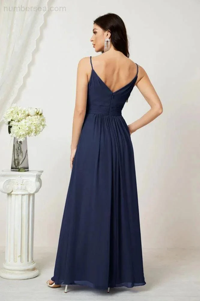 Numbersea Chiffon V-Neck Bridesmaid Dress Spaghetti Strap Long Formal Party Prom Gowns with Slit 28010 - Image 50