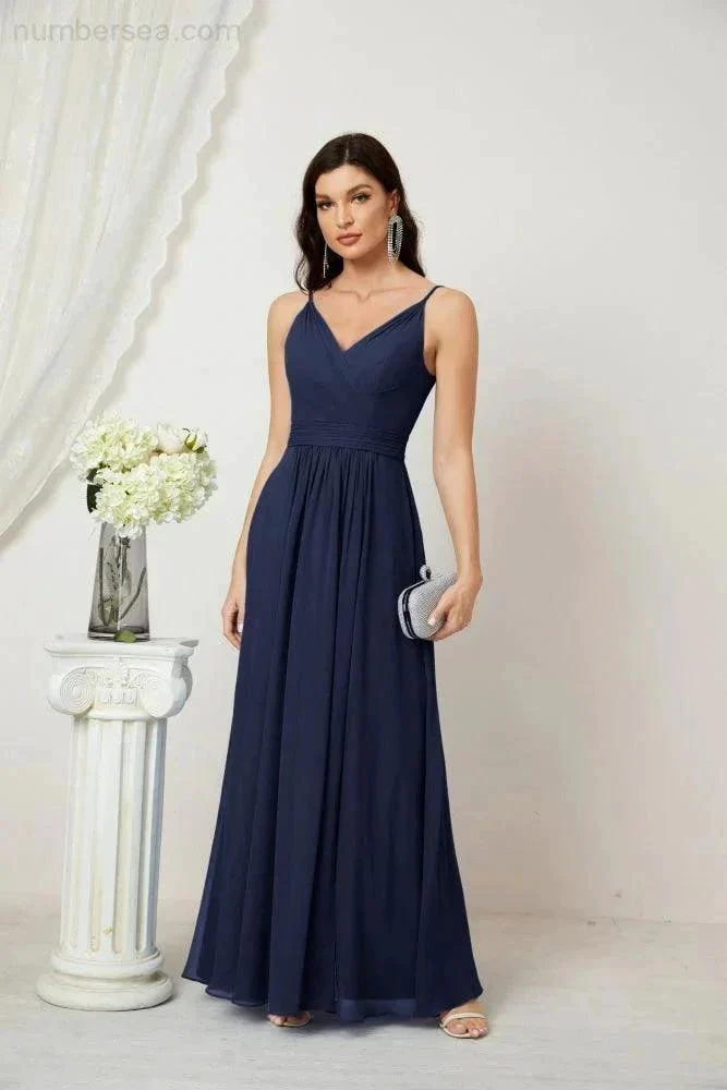 Numbersea Chiffon V-Neck Bridesmaid Dress Spaghetti Strap Long Formal Party Prom Gowns with Slit 28010 - Image 52
