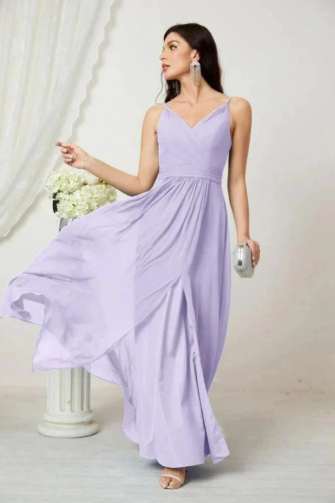 Numbersea Chiffon V-Neck Bridesmaid Dress Spaghetti Strap Long Formal Party Prom Gowns with Slit 28010 - Image 53