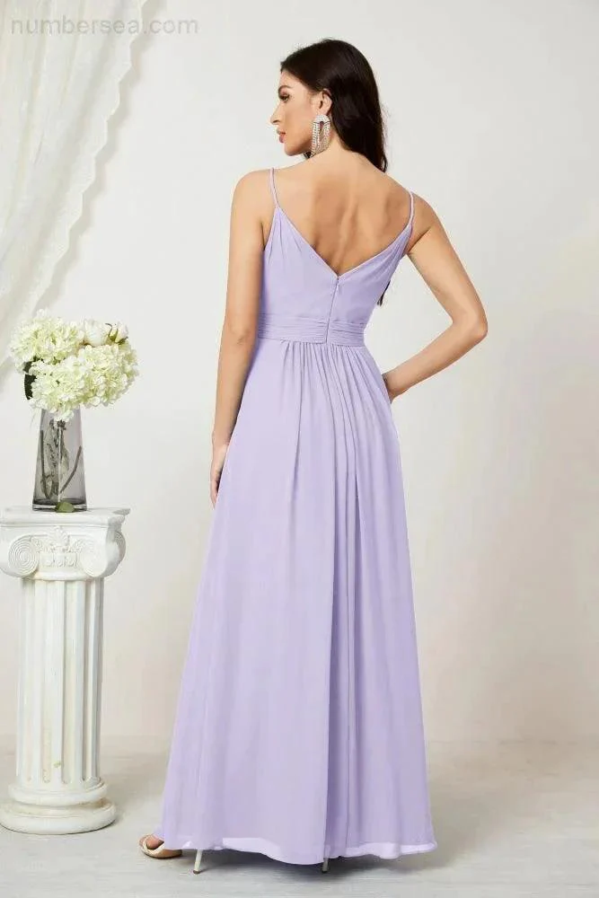 Numbersea Chiffon V-Neck Bridesmaid Dress Spaghetti Strap Long Formal Party Prom Gowns with Slit 28010 - Image 54